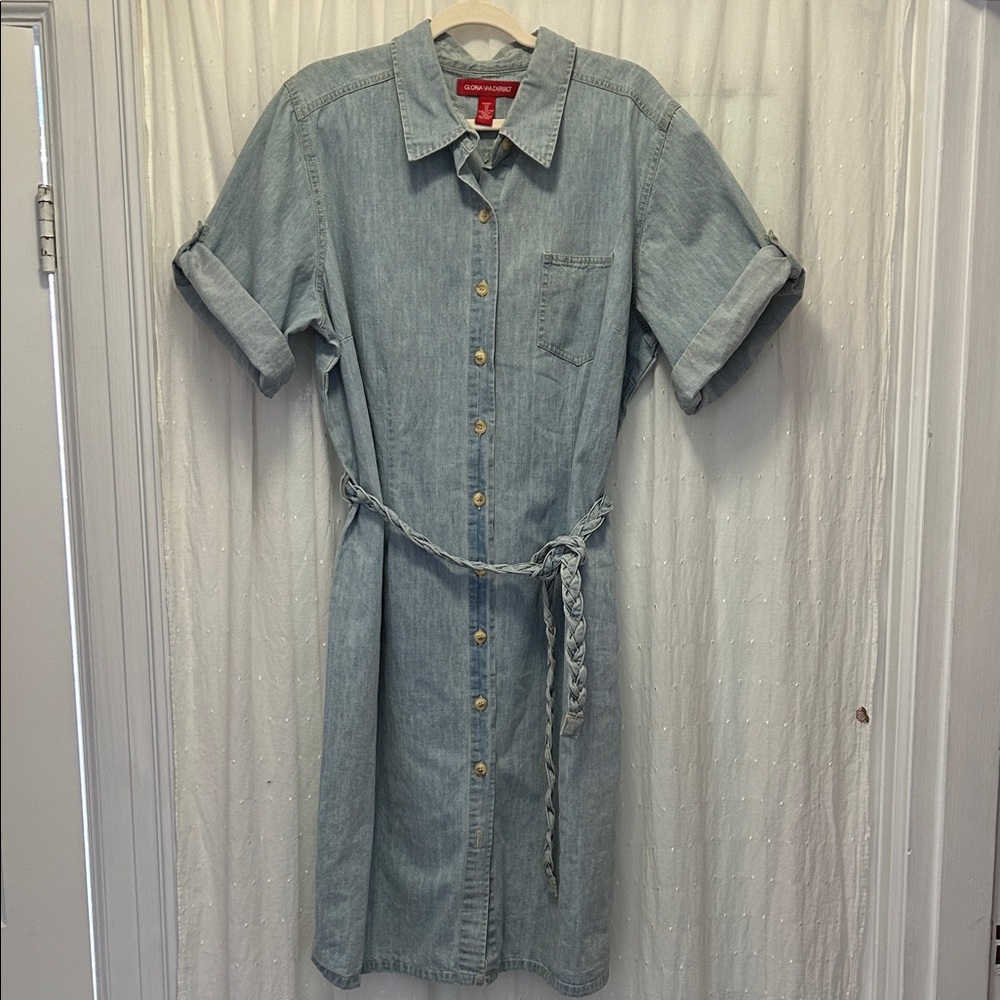 Vintage Gloria Vanderbilt Dress Women’s XL Blue Denim 90’s Y2K Braided Belt